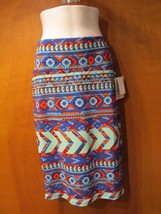 Lularoe Cassie Pencil Skirt Geometric Aztec Design Small Stretchy Blue Red Nwt - £19.94 GBP