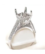 14K White Gold Plated-Silver Moissanite Semi Mount Engagement Ring 10mm ... - $219.05