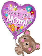 31&quot; Mother&#39;s Day &#39;Love You Mom&#39; Heart with Bear Foil Balloons - £10.17 GBP