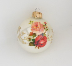 West Germany Vintage Rose Christmas Ball Ornament by Krebs Creamy White ... - £6.98 GBP