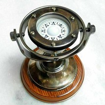 Nautical Brass Gimble Compass Marine gift Wooden Base Compass best for g... - £40.44 GBP