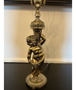 Vintage Bronze Cherub Table Lamp Hollywood Regency Gilded Putti 27” Tall - £133.16 GBP