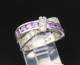 925 Silver - Vintage Amethyst &amp; Topaz Tied Crisscross Band Ring Sz 7 - RG25495 - £27.46 GBP