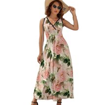 Mondxflaur Flowers Pink Summer Dresses for Women V-neck Sleeveless Long Dress - £28.67 GBP+