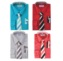 Pre-Owned Boys Long Sleeve Kids Dress Shirt Set With Tie &amp; Hanky - £9.60 GBP+