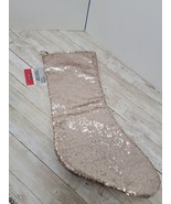 Gold Pink Frosted Forest Sequin Christmas Stocking Champange Sequins 17”... - $23.25 CAD