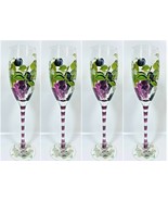 LOT OF 4 Vintage Champagne Flutes 6 oz. Hand Painted - $59.23