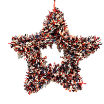 Vintage Star Wreath 4th of July Metal and Tinsel Door Wall Hanging 19&quot; - £15.43 GBP