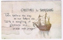 Holiday Postcard Thanksgiving Greetings Old Sailing Ship 1913 - $2.15