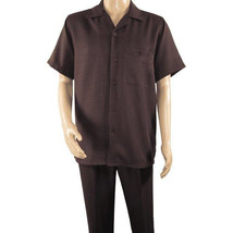 Men 2pc Walking Leisure Suit Short Sleeves By DREAMS 256-02 Solid Brown - $99.99
