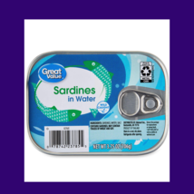  Sardines in Water,Great Value ,3.75 oz 25 Cans Included - $53.99