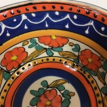 Hand-Painted Bowls Mexico Blue Orange White Black Floral Ice Cream Desse... - $24.74