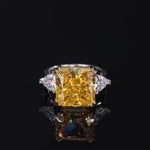 13*13MM Square Green Yellow High Carbon Diamond S925 Ring Woman 100% Sterling Si - £59.86 GBP