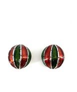 Sterling Silver Inlay Enamel Green and Red Ball Round Clip On Earrings S... - $3,292.93 MXN