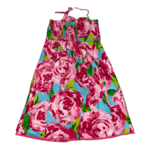 Lilly Pulitzer Sz 14 Pink Floral Girls / Teen Halter Neck Roses Print Dress - £26.44 GBP