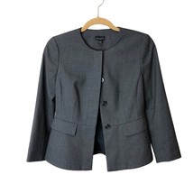 Ann Taylor Factory Peplum Jacket Blazer Size O Crew Neck Charcoal Gray Lined - £16.73 GBP