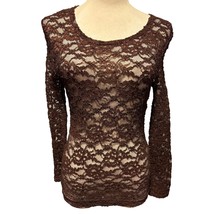 The Limited Vintage Brown Stretch Lace Top Long Sleeve Peek A Boo - $25.00