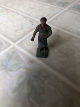 Vintage Metal Woman Feeding Chickens Holding Bowl 2.5” Cast Iron Toy - $32.25