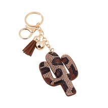 Bling Crystal Leopard Southwestern Cactus Keychain - £11.01 GBP