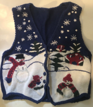 Ugly Christmas Sweater Blue With Snowman Sleeveless Sh1 - £12.04 GBP