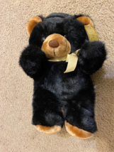 Fiesta vintage Black Bear Gold Satin Ribbon 10.5&quot; Plush Stuffed Animal Plush - £11.03 GBP