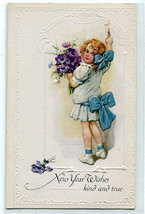 New Year Wishes Kind &amp; True Greetings 1910c postcard - £5.12 GBP