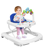 2-in-1 Foldable Baby Walker w/ Adjustable Heights &amp; Detachable Tray Blue - £94.02 GBP