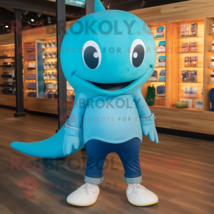 Turquoise Blue Whale mascot costume character dressed with a Skinny Jeans and Sh - £1,001.21 GBP