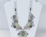 Chico&#39;s Pearl Crystal Druzy Flower Cluster Silver Bib Necklace 21&quot; Long ... - $32.33