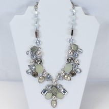 Chico&#39;s Pearl Crystal Druzy Flower Cluster Silver Bib Necklace 21&quot; Long ... - £25.29 GBP