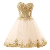 Kivary Little White Tulle Gold Lace Knee Length Prom Homecoming Dresses Plus Siz - £103.18 GBP