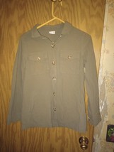 Hem &amp; Thread Button Up Dress Shirt Khaki With Large Buttons Women&#39;s Size Small - £11.33 GBP