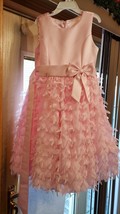 EUC Girls American Formal Easter Dress Tule Lace Floral Pink Bow Satin sz 7 8 - £21.25 GBP