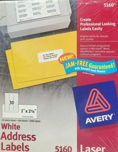 Avery Easy Peel Mailing Address Labels #5160 Laser 1 x 2 5/8 White 3000 NEW Box - £24.88 GBP