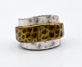 Premier Designs WRAP AROUND Hammered Antiqued Silver & Brass Tones Ring Size 6 - £15.57 GBP