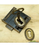 Solid Brass Skeleton Key &amp; Lock Set Vintage Round Cottage Chic KEY HOLE ... - £23.90 GBP
