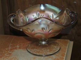 Carnival Glass Compote 6.5&quot; Question Marks Bon Bon Marigold Amber Irides... - $18.93 CAD