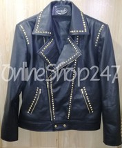 New Mens Balmain Brando Style Line Up Golden Studded Unique Biker Leather Jacket - £150.56 GBP