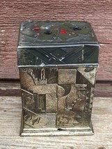 Vtg Art Deco Double Playing Card Box Case Holder Metal Embossed Japan - £19.63 GBP