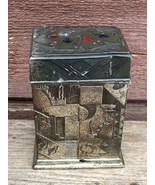 VTG ART DECO DOUBLE PLAYING CARD BOX CASE HOLDER METAL EMBOSSED JAPAN - £19.38 GBP