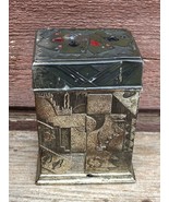 VTG ART DECO DOUBLE PLAYING CARD BOX CASE HOLDER METAL EMBOSSED JAPAN - $24.70