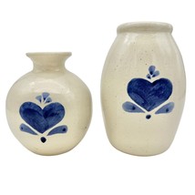 Pair of Stoneware Crocks Off-White with Blue Heart Motif - £22.94 GBP