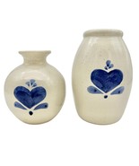 Pair of Stoneware Crocks Off-White with Blue Heart Motif - £22.52 GBP