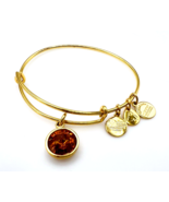 Alex And Ani Gold Tone November Birthstone Faux Topaz Crystal Charm Brac... - $13.86