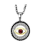 16 Inch High Polish Stainless Steel Evil Eye Pendant Necklace Two Tone w... - £10.57 GBP