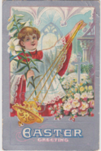 Easter Greetings Postcard Choir Boy Red White Lily Series Carlton Station NY - $2.99