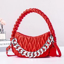   Fashion Woven Small Handbag Soft Leather Pleated Shoulder Crossbody Chain Bag - £27.82 GBP
