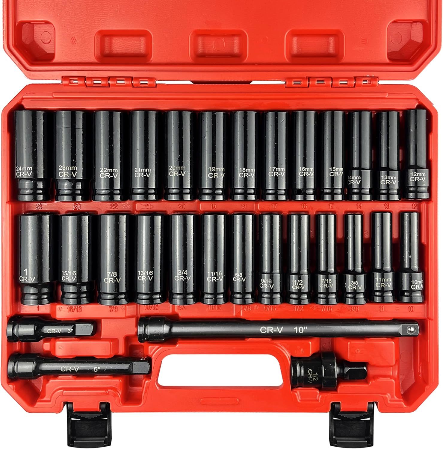 30Pcs 1/2&quot; Socket Set, Drive Deep Impact Socket Set, Including 3 &quot;, 5&quot;,,... - $54.93