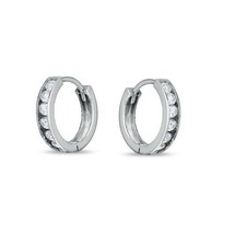 14k White Gold Round Cut CZ Channel Set Huggie Hoop Endless Earrings 14mm - £68.91 GBP