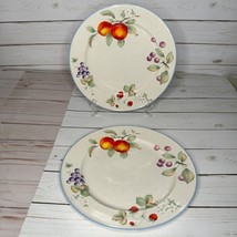 Set of 2 Savoir Vivre Luscious 11&quot; Dinner Plate Peaches &amp; Grapes with Blue Trim - $23.36